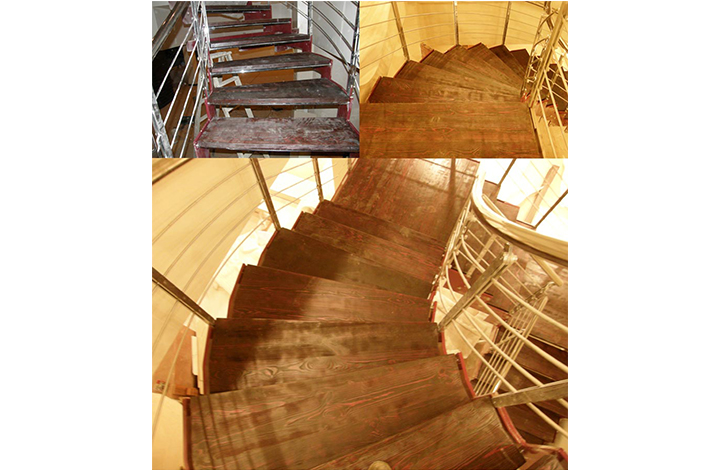 پله نیم گرد چوب و استیل