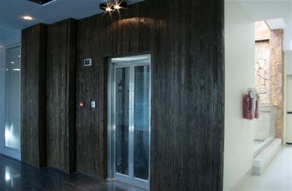 آسانسور پانوراما ، دیواره چوبی با نورپردازی